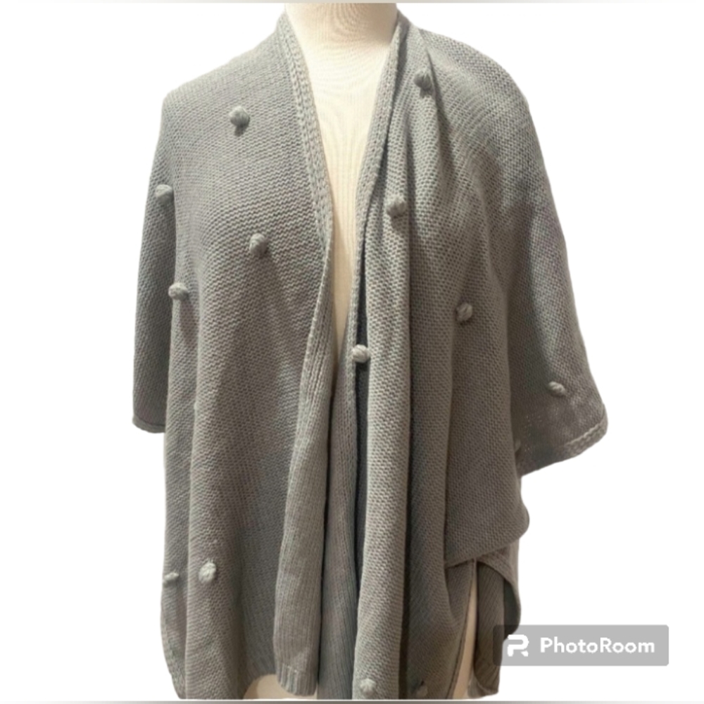 Do Everything In Love Knit Shaw with Pom Poms NWT